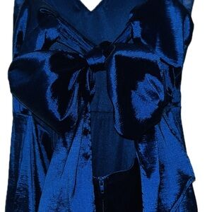 Elegant Navy Blue Satin Dress with Bow